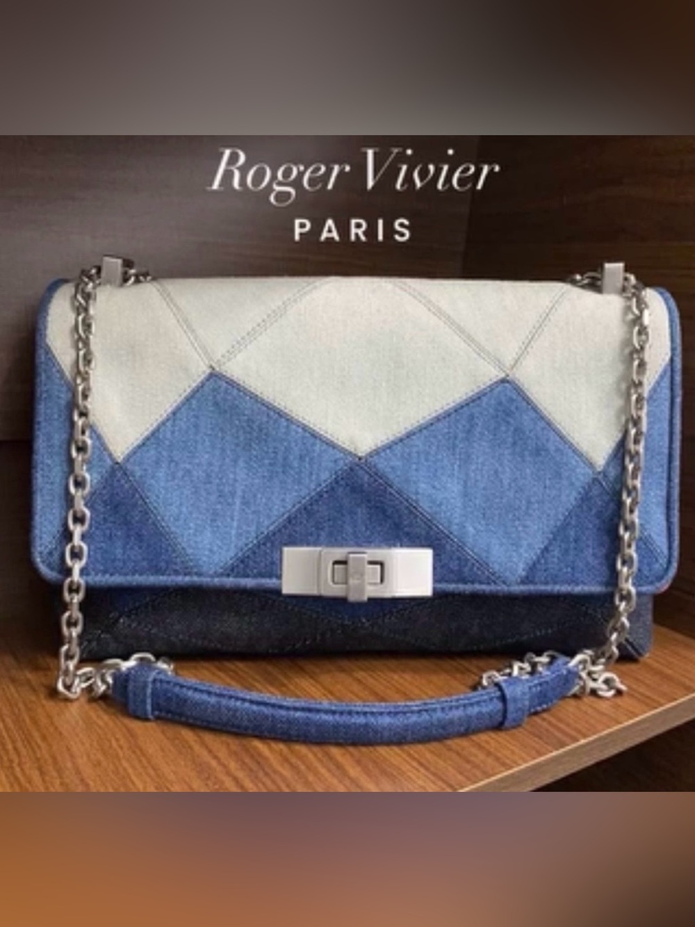 Roger Vivier Denim Patchwork Clutch in Gradient Blues